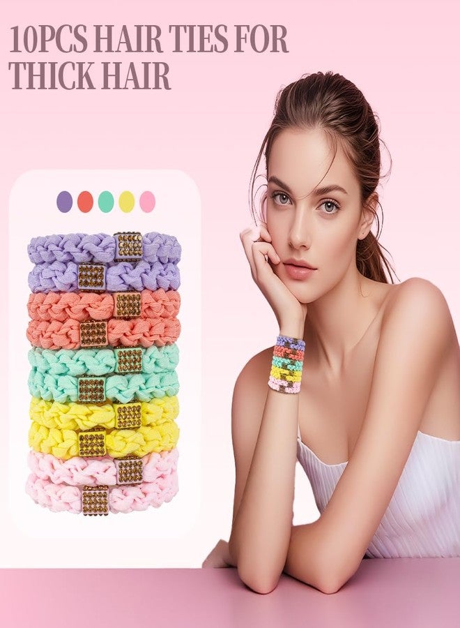 CUZZME Braided Hair Ties with Crystal Accent, Hair Ties No Damage, 10PCS Ponytail Holders, Elastic Hair Tie for Women Girls's Hair - Image 3